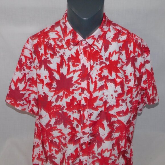 EH Canada Red White Maple Leaf Mens XL Short sleeve Button Front Shirt Canadian - Picture 2 of 10